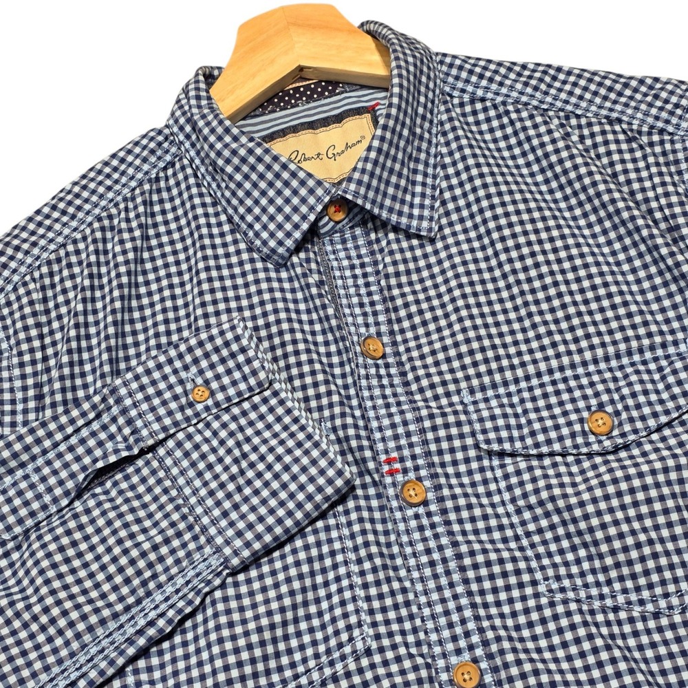 Robert Graham Button Down Mens Large Blue Gingham Plaid Long Sleeve Shirt